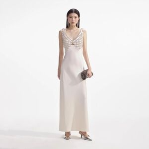 Self Portrait CREAM SATIN DIAMANTE BRALETTE MAXI DRESS